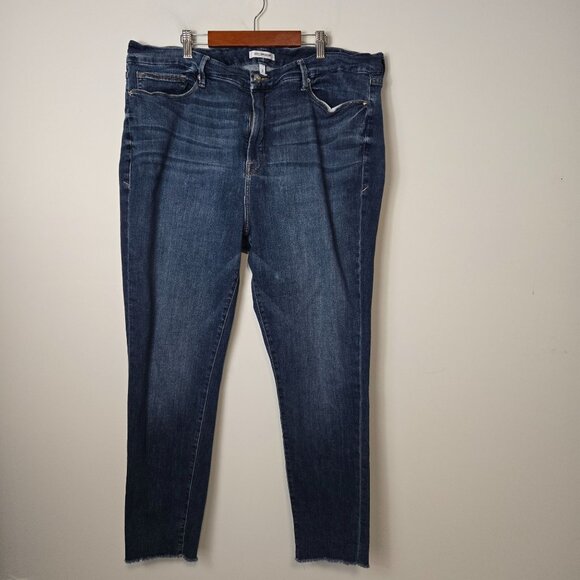 Good American Denim - Good American Good Legs Size 24 Plus Raw Hem Skinny Stretchy Blue Jeans